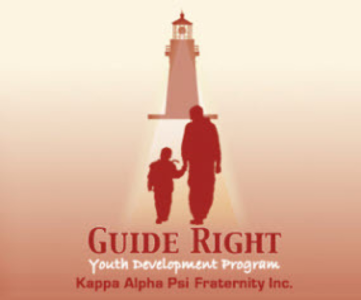 Guide Right Image with Man and Boy Walking Toward Lighthouse